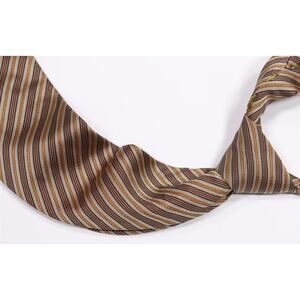 Massimo Bizzocchi Brown Gold Striped Silk Handmade Necktie Tie